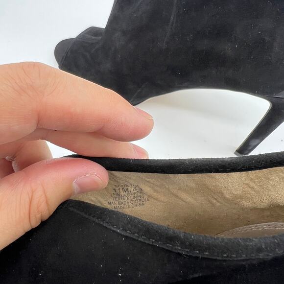 G.I.L.I. Peep Toe Zip Back Suede Booties Size 11 M Fantina Black - Picture 2 of 11